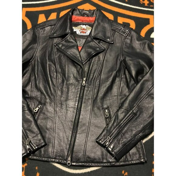 Harley-Davidson Leather Jacket Small Women, Embroidery, Metal Studs - Picture 4 of 10